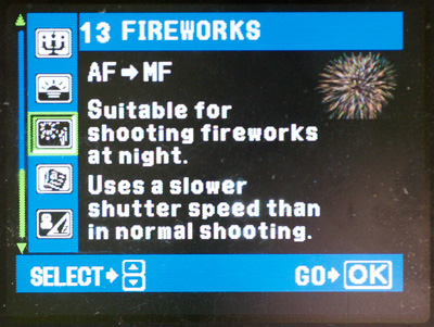 Fireworks menu