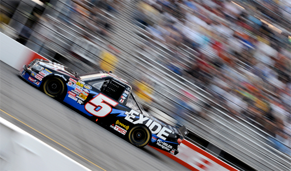NASCAR action at a slow shutter speed.