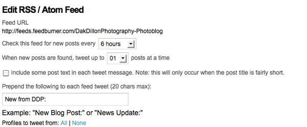 Hootsuite RSS Feed screen