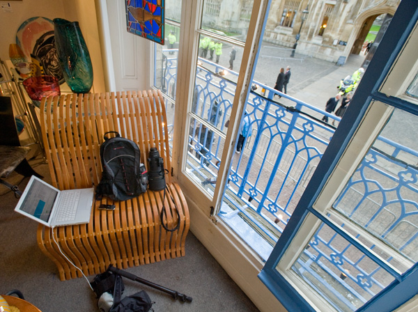 An overview of my equipment and vantage point during the second part of the job.