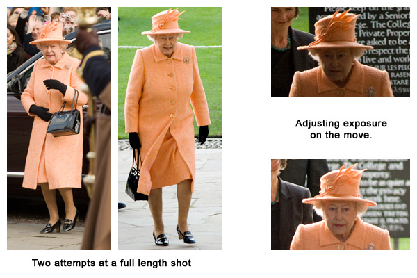 Montage of two very different full length shot's and two differing exposures as the Queen travelled under a dark archway.